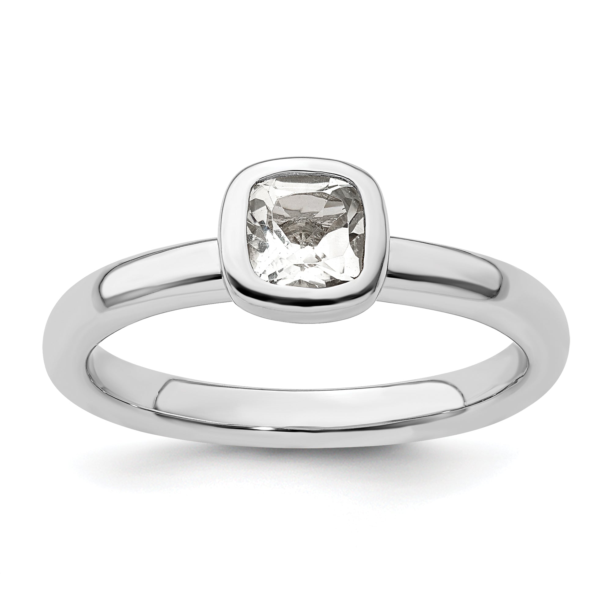 Sterling Silver Stackable Expressions Cushion Cut White Topaz Ring Main image