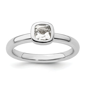 Cushion Cut White Topaz Stackable Ring in Sterling Silver - Sophia Jewelers