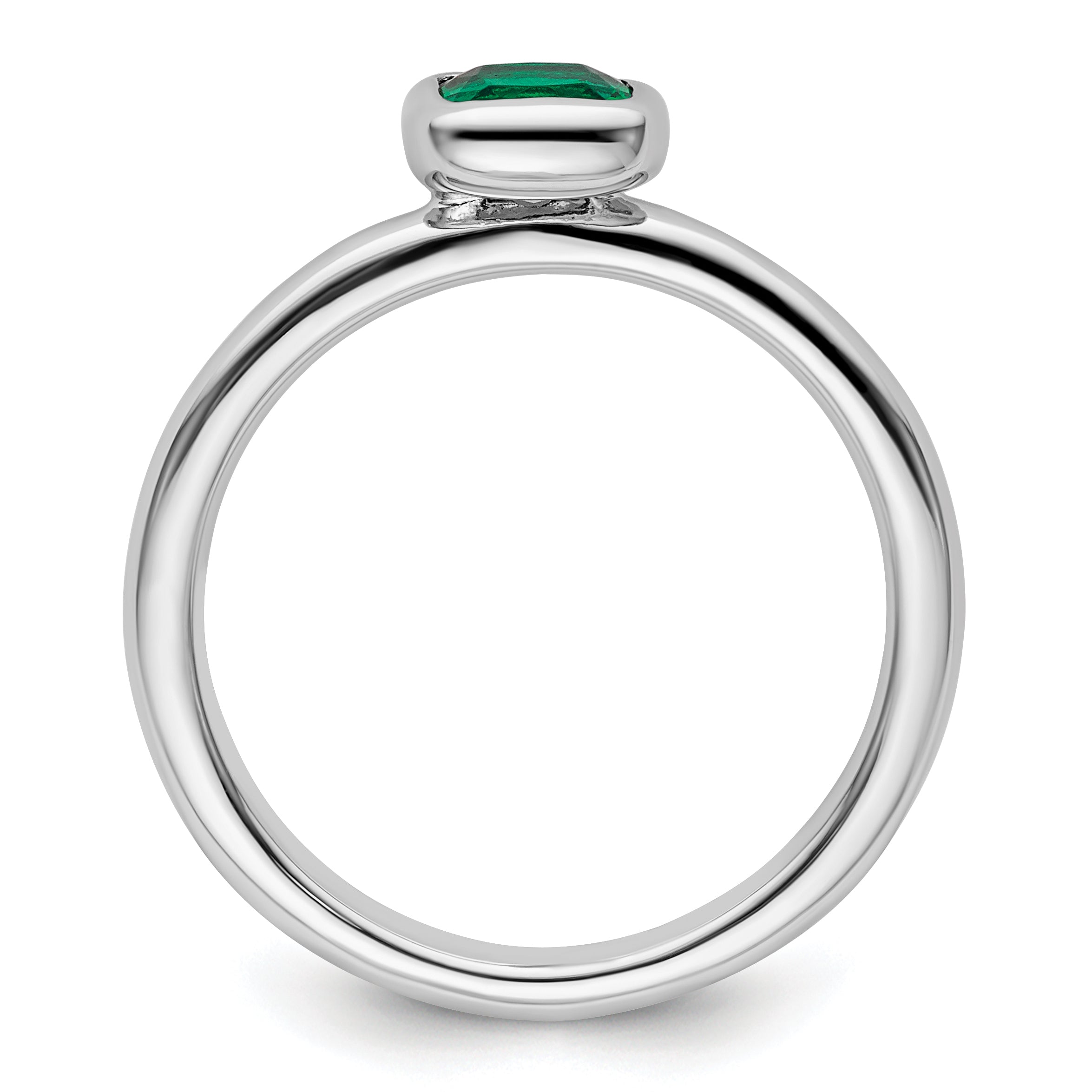 Sterling Silver Stackable Expressions Cushion Cut Cr. Emerald Ring Secondary image