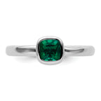 Sterling Silver Stackable Expressions Cushion Cut Cr. Emerald Ring