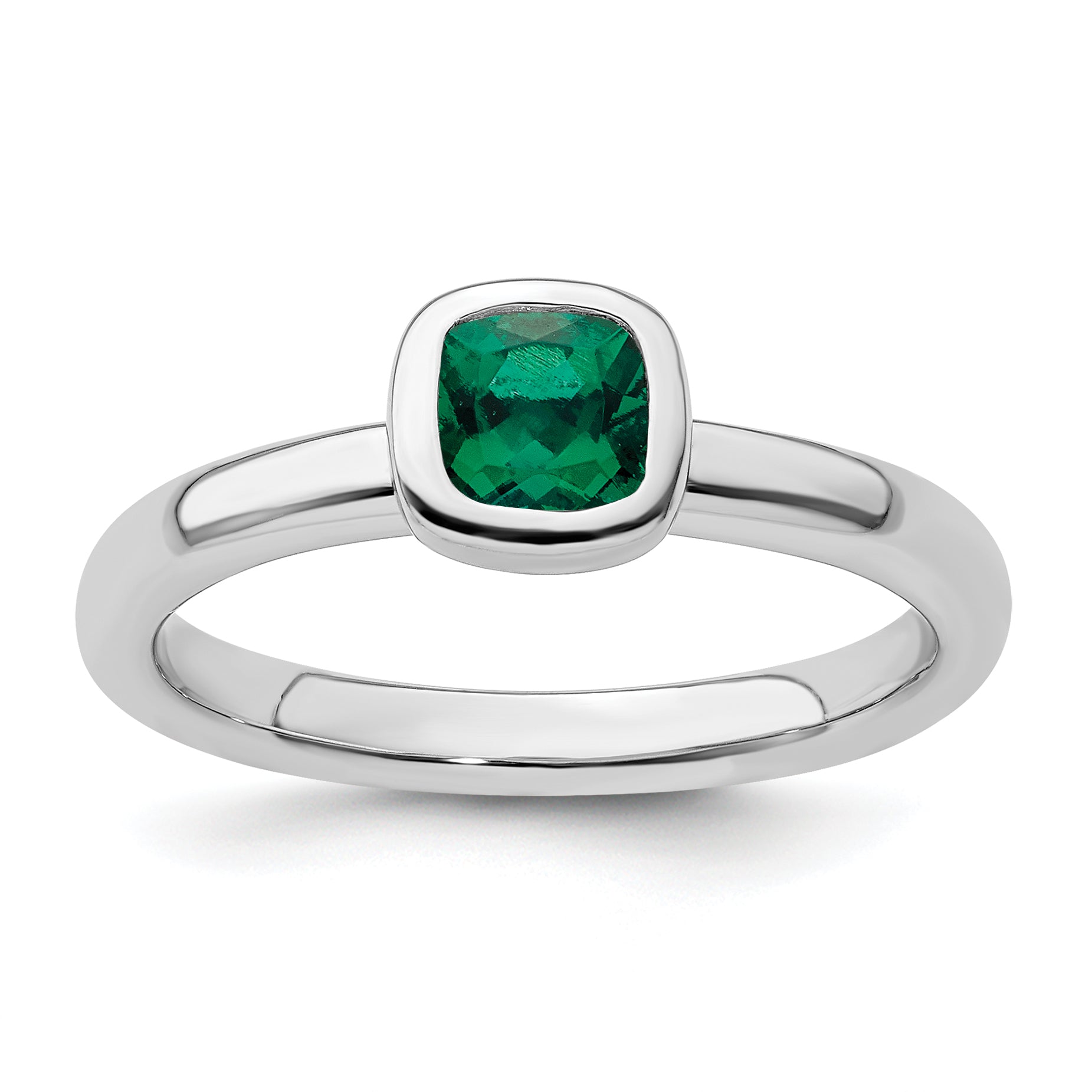 Sterling Silver Stackable Expressions Cushion Cut Cr. Emerald Ring Main image