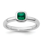 Sterling Silver Stackable Expressions Cushion Cut Cr. Emerald Ring