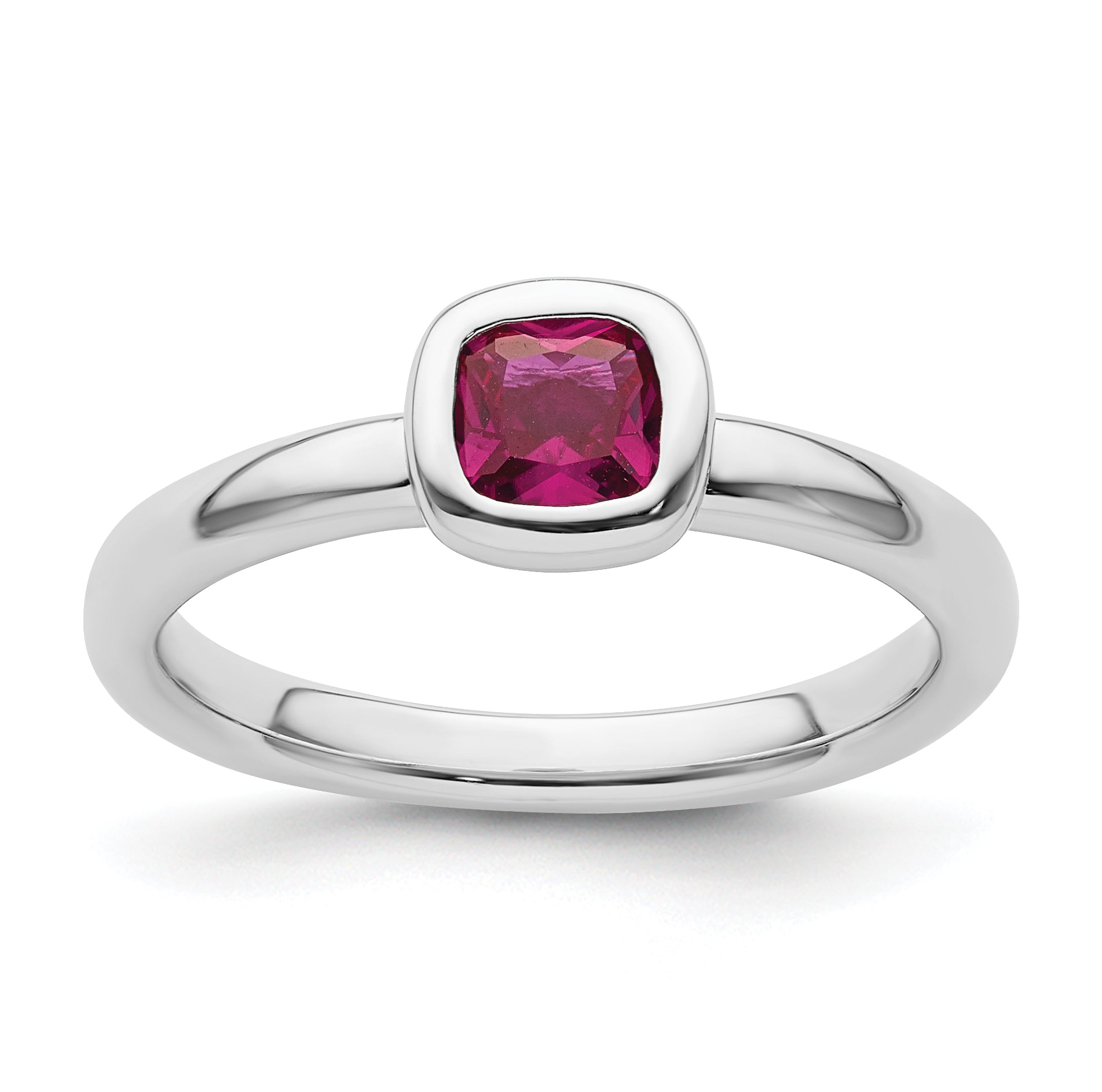 Sterling Silver Stackable Expressions Cushion Cut Created Ruby Ring Main image