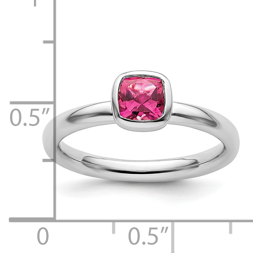 SS Stackable Expressions Cushion Cut Pink Tourmaline Ring