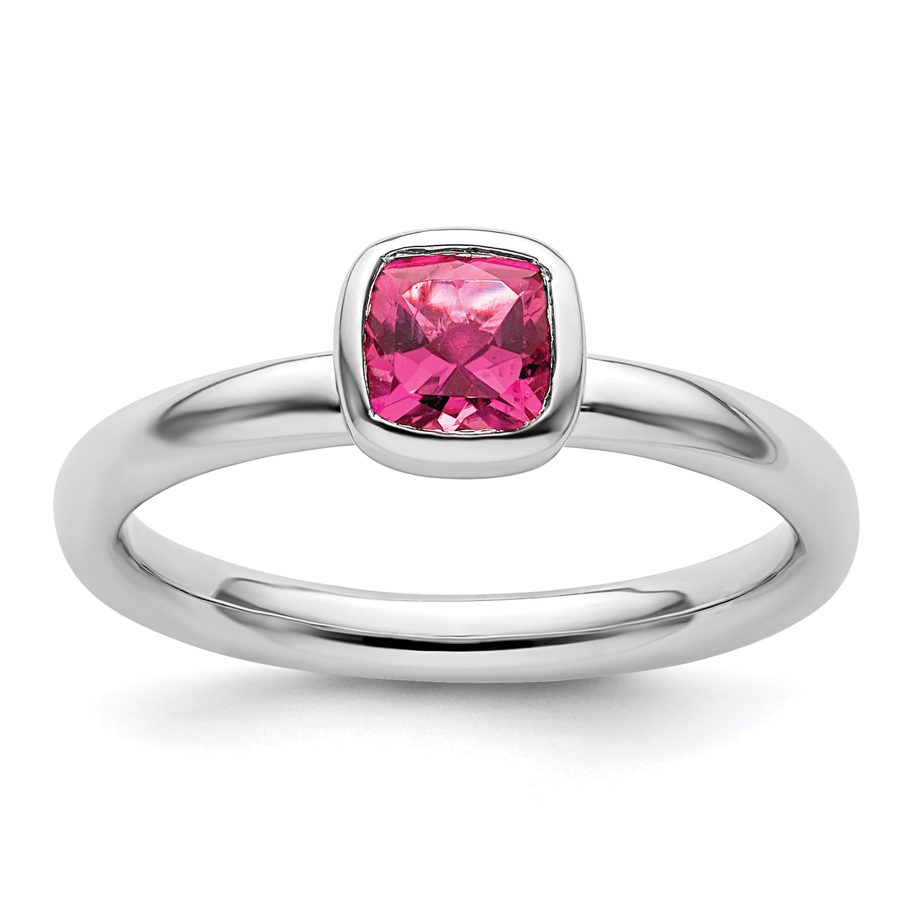 SS Stackable Expressions Cushion Cut Pink Tourmaline Ring Main image