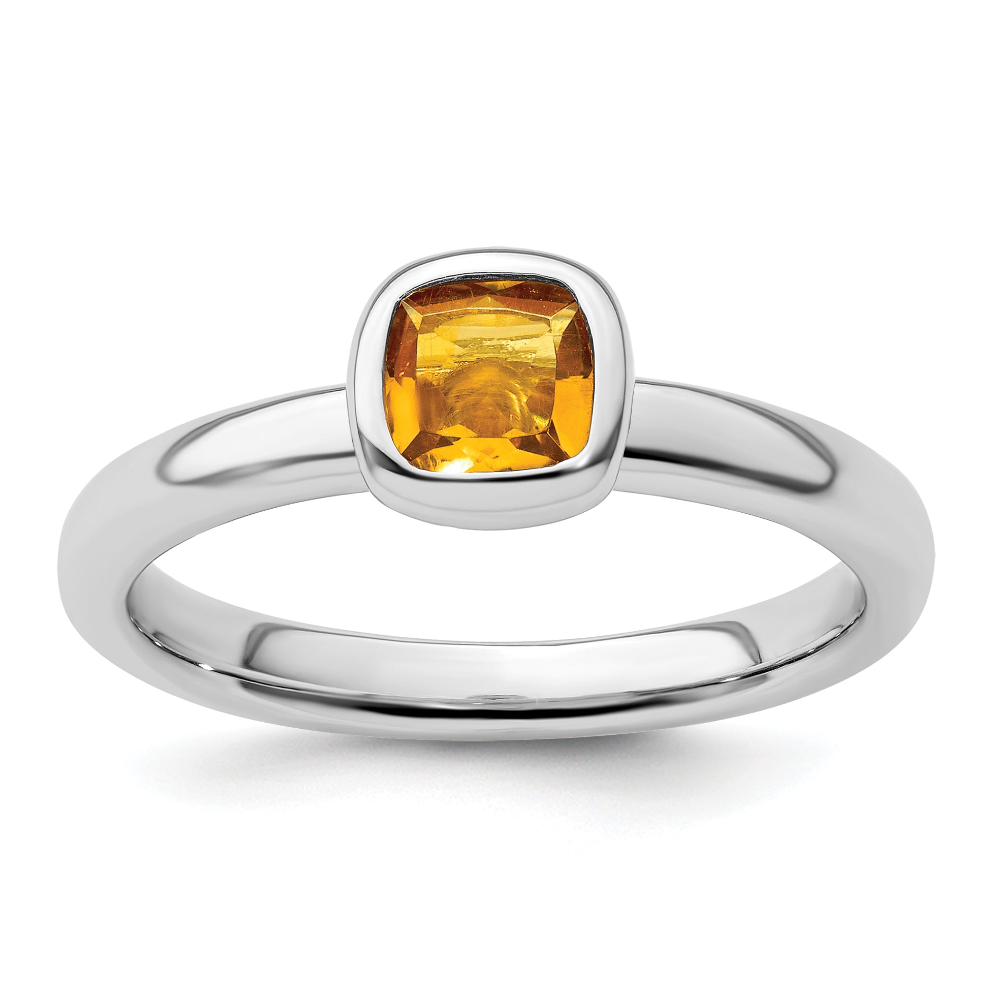 Sterling Silver Stackable Expressions Cushion Cut Citrine Ring Main image