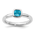 Sterling Silver Stackable Expressions Cushion Cut Blue Topaz Ring