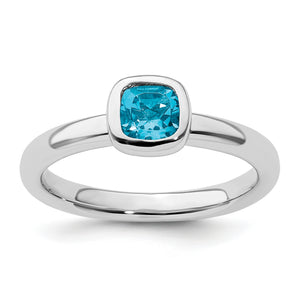 Cushion Cut Blue Topaz Stackable Ring in Sterling Silver, Size 5–10 - Sophia Jewelers