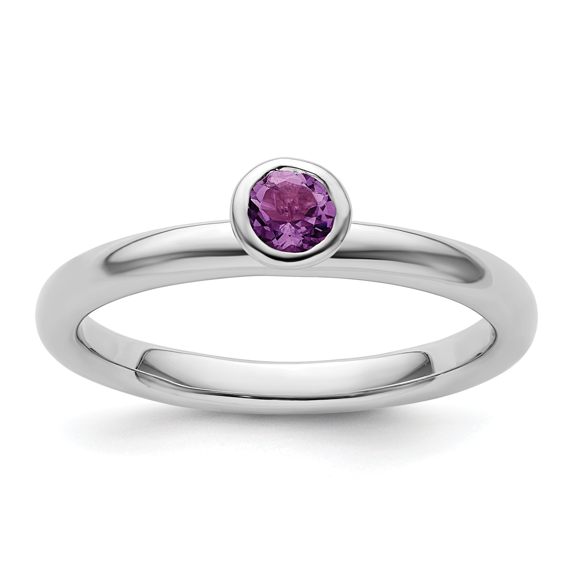 Sterling Silver Stackable Expressions High 4mm Round Amethyst Ring Main image
