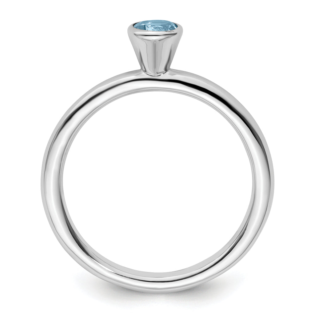 Sterling Silver Stackable Expressions High 4mm Round Aquamarine Ring