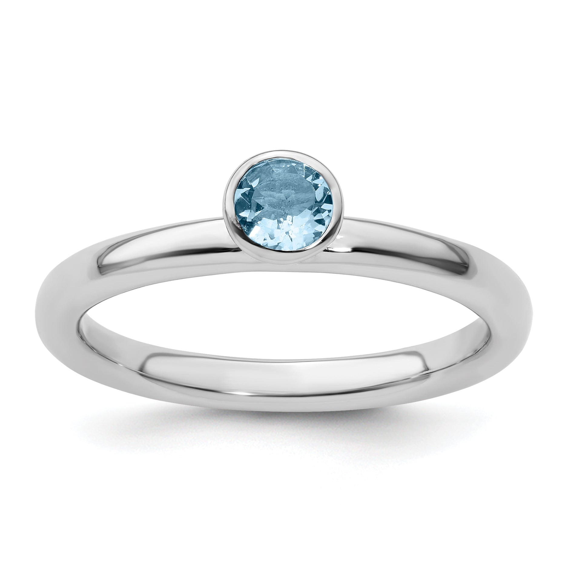 Sterling Silver Stackable Expressions High 4mm Round Aquamarine Ring Main image