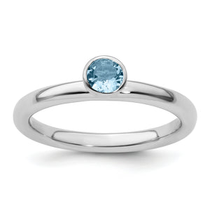 High Round Aquamarine Stackable Ring in Sterling Silver, Size 5–10 - Sophia Jewelers