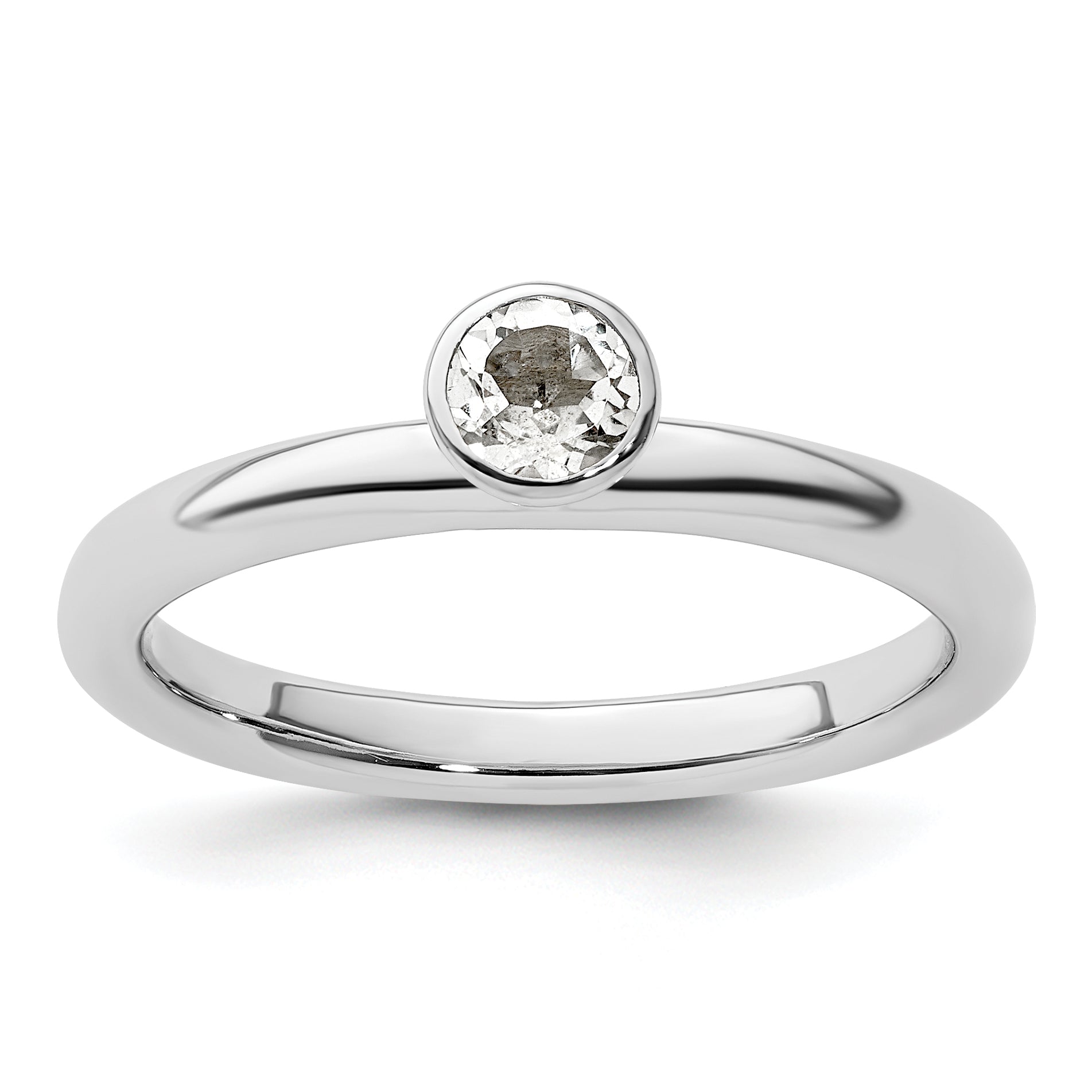 Sterling Silver Stackable Expressions High 4mm Round White Topaz Ring Main image