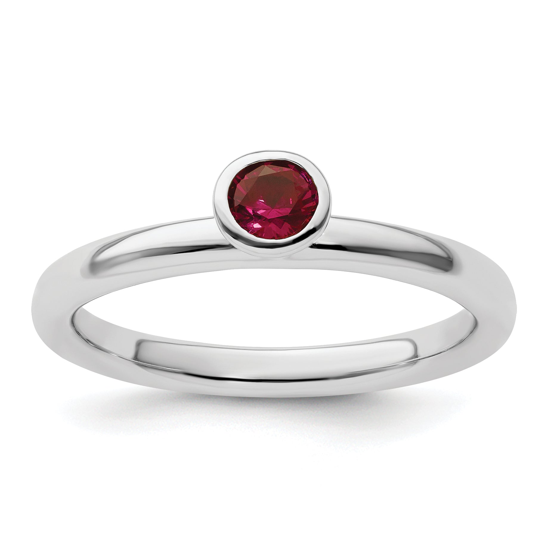 Sterling Silver Stackable Expressions High 4mm Round Created Ruby Ring Main image