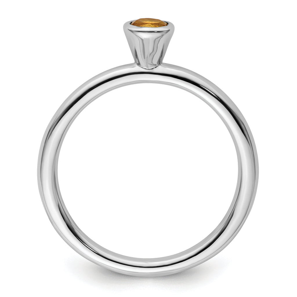 Sterling Silver Stackable Expressions High 4mm Round Citrine Ring