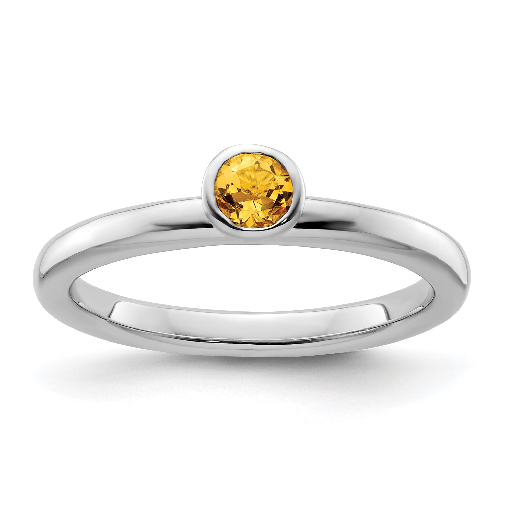 Sterling Silver Stackable Expressions High 4mm Round Citrine Ring Main image