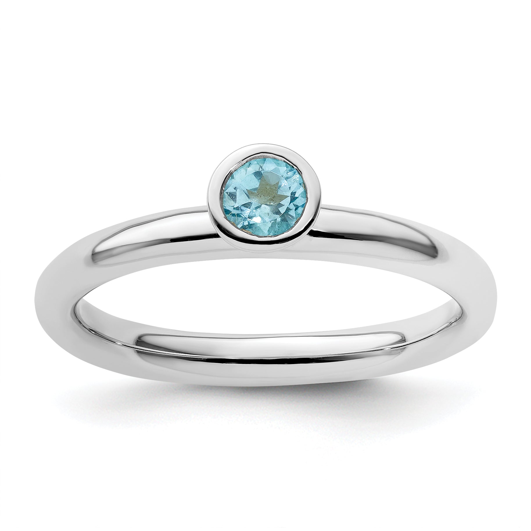 Sterling Silver Stackable Expressions High 4mm Round Blue Topaz Ring Main image