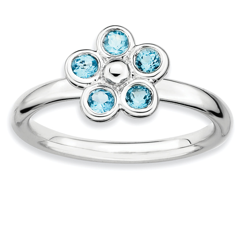 Sterling Silver Stackable Expressions Blue Topaz Flower Ring Main image