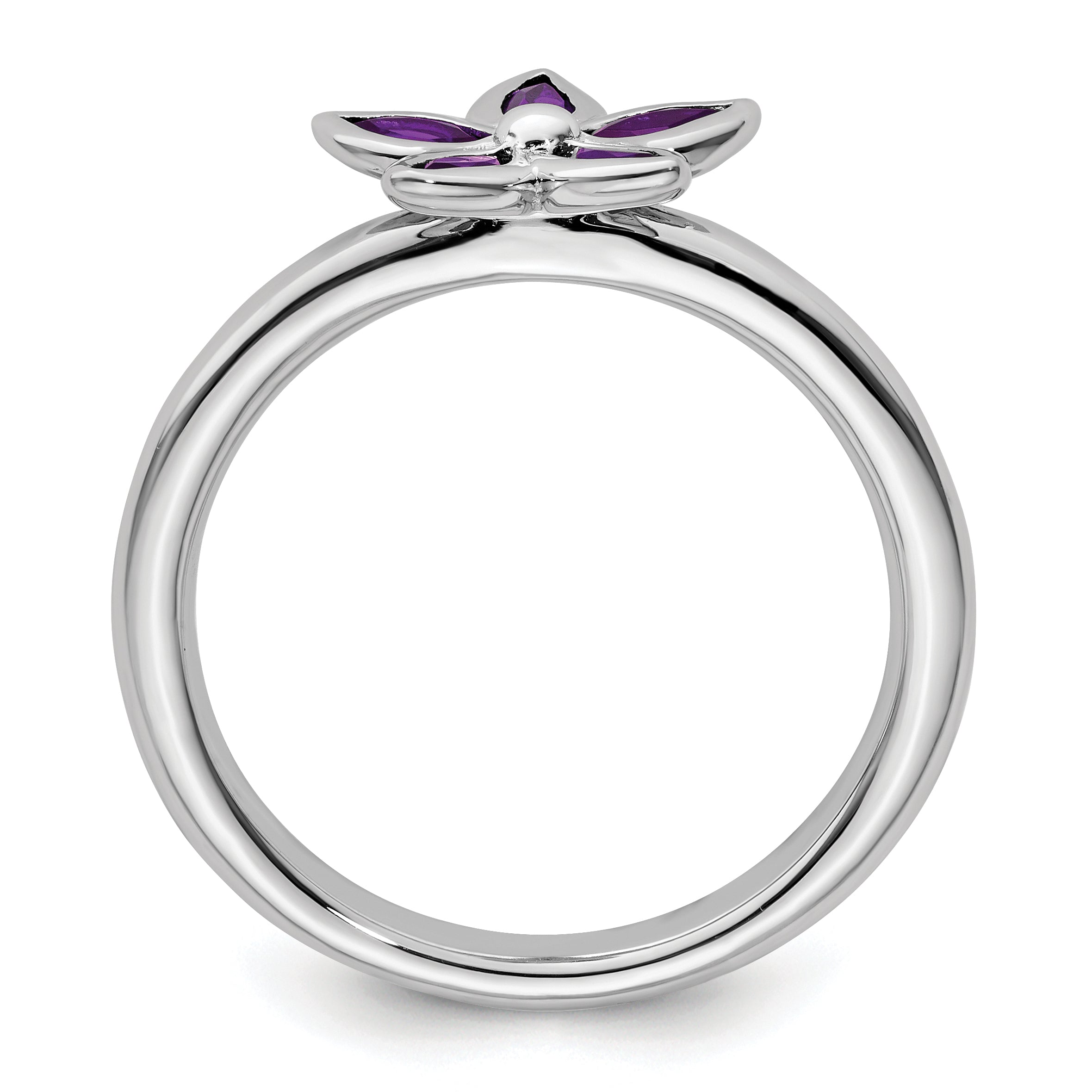 Sterling Silver Stackable Expressions Amethyst Flower Ring Secondary image