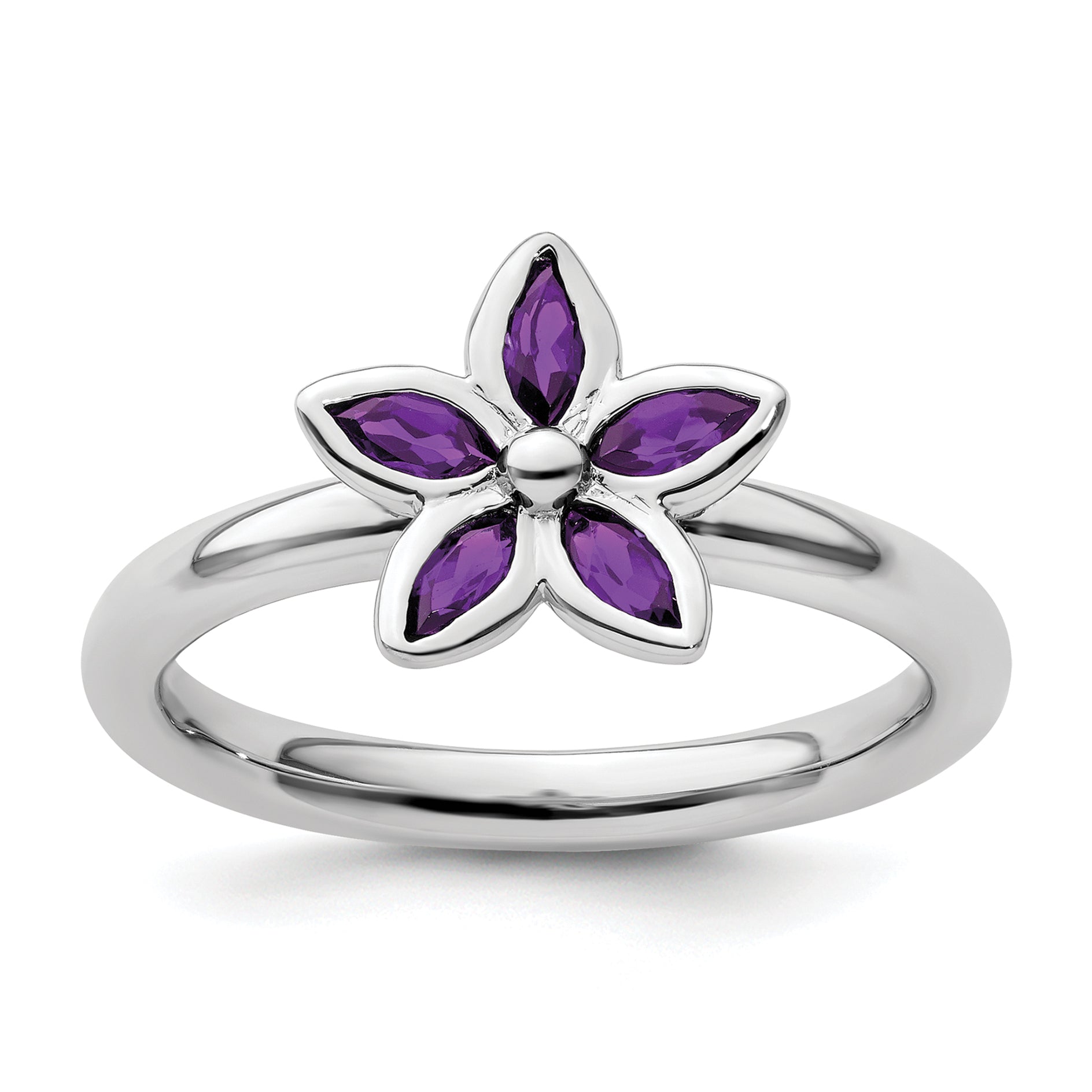 Sterling Silver Stackable Expressions Amethyst Flower Ring Main image