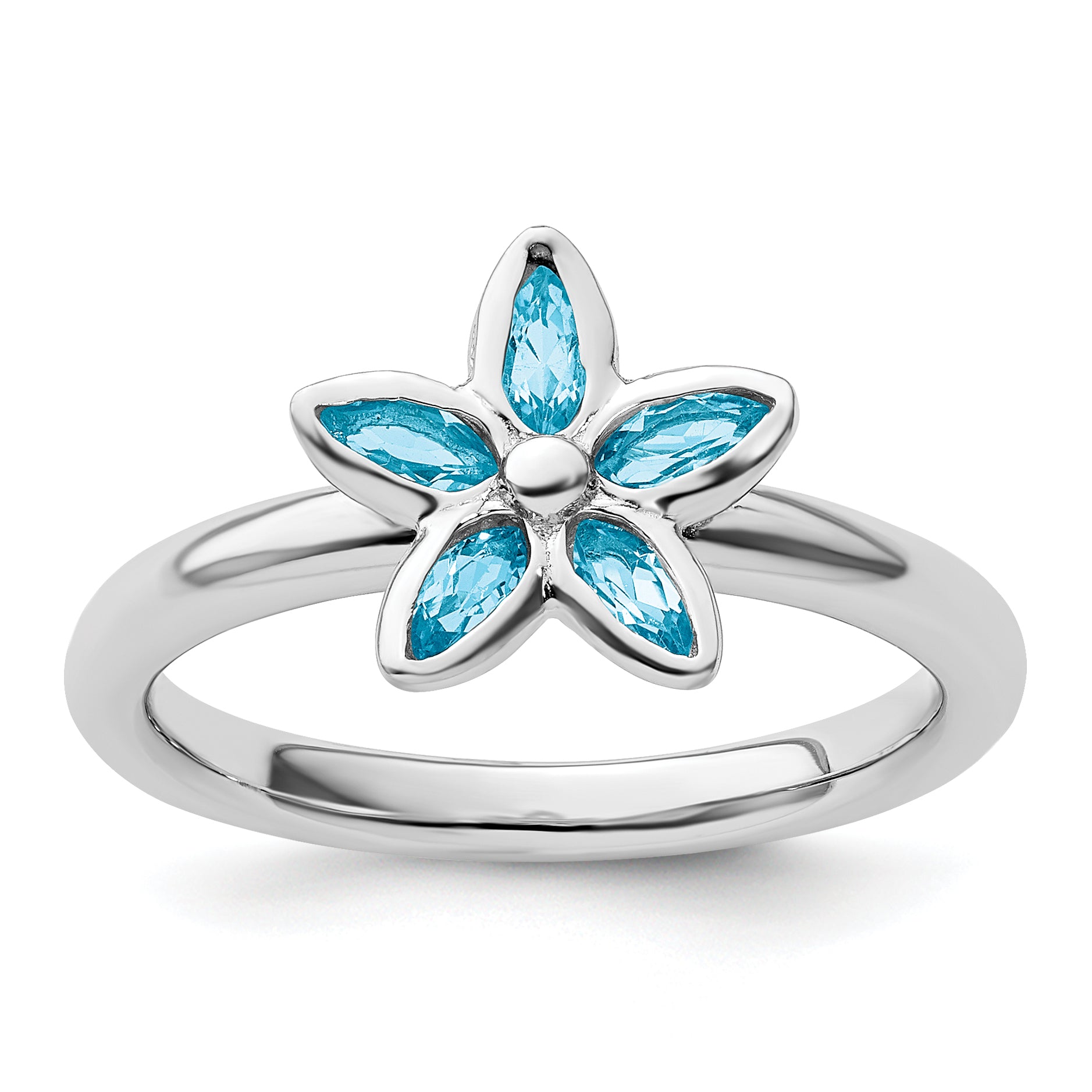 Sterling Silver Stackable Expressions Blue Topaz Flower Ring Main image