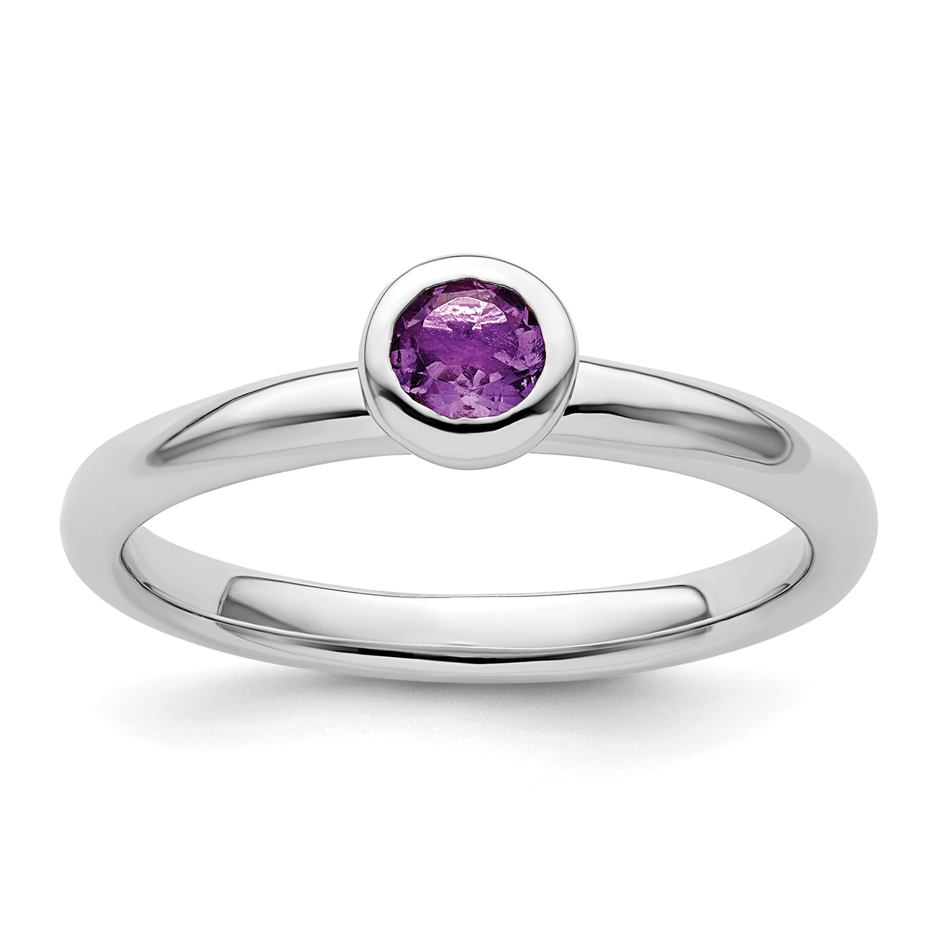 Sterling Silver Stackable Expressions Low 4mm Round Amethyst Ring Main image