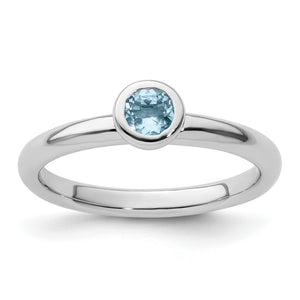 Low Round Aquamarine Stackable Ring in Sterling Silver, 4mm - Sophia Jewelers