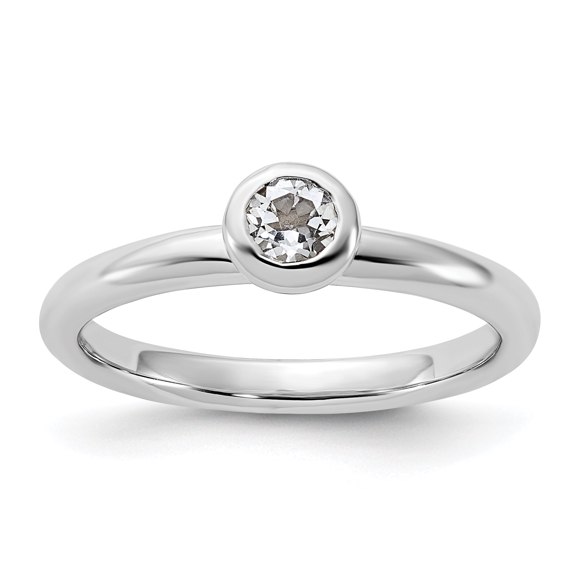 Sterling Silver Stackable Expressions Low 4mm Round White Topaz Ring Main image