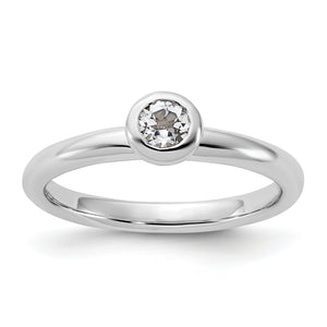 Low Round White Topaz Stackable Ring in Sterling Silver, 4mm - Sophia Jewelers
