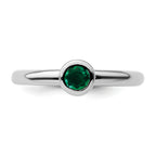 Sterling Silver Stackable Expressions Low 4mm Round Cr. Emerald Ring