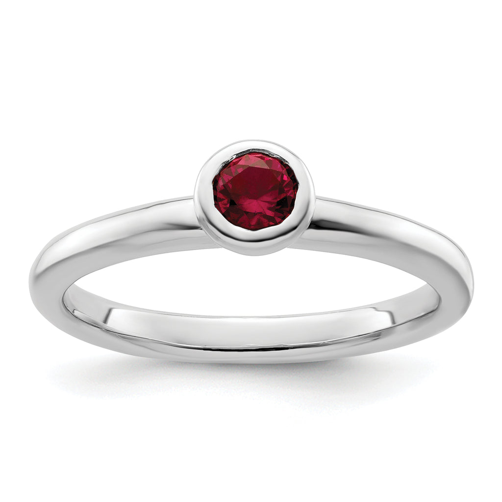 Sterling Silver Stackable Expressions Low 4mm Round Cr. Ruby Ring