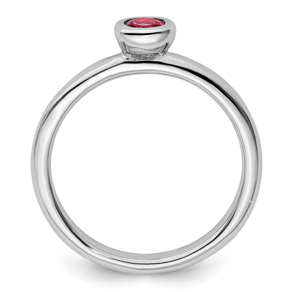 Sterling Silver Stackable Expressions Low 4mm Round Pink Tourmaline Ring