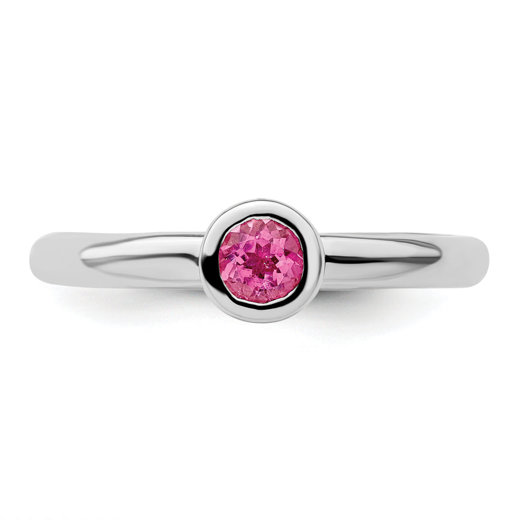 Sterling Silver Stackable Expressions Low 4mm Round Pink Tourmaline Ring