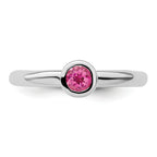 Sterling Silver Stackable Expressions Low 4mm Round Pink Tourmaline Ring