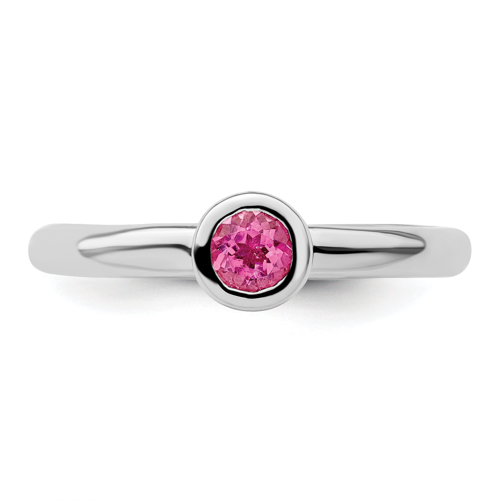 Sterling Silver Stackable Expressions Low 4mm Round Pink Tourmaline Ring