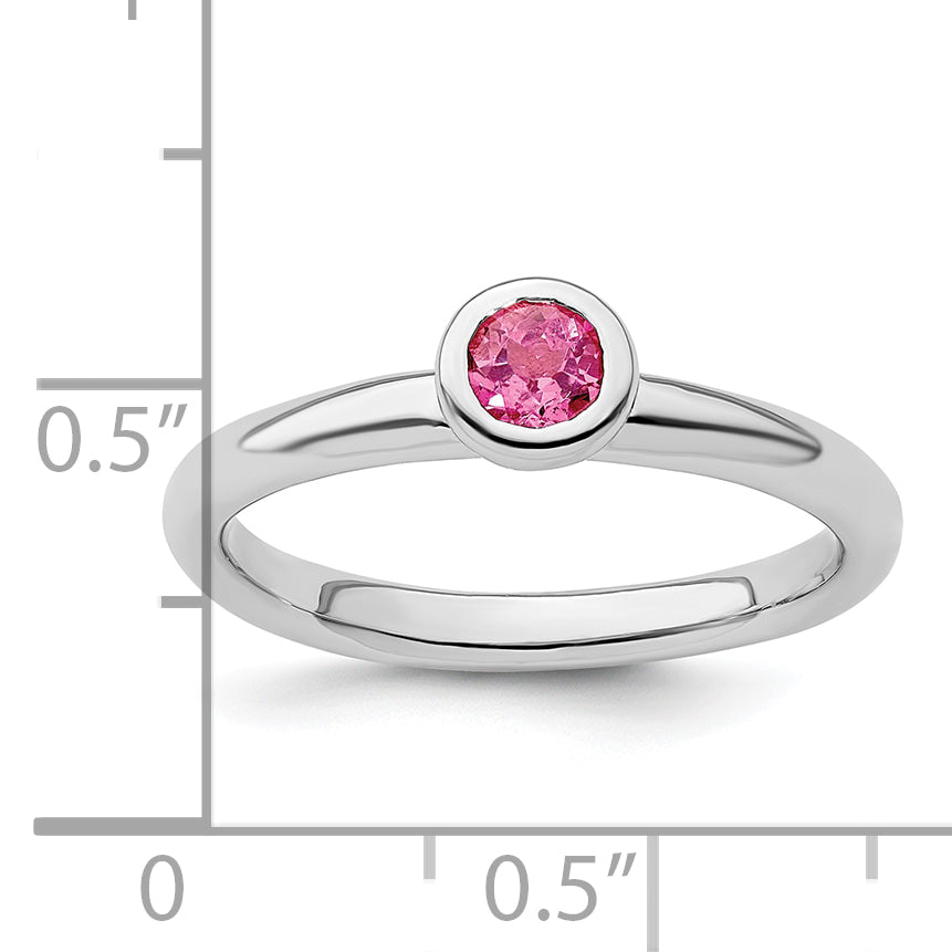 Sterling Silver Stackable Expressions Low 4mm Round Pink Tourmaline Ring