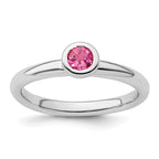 Sterling Silver Stackable Expressions Low 4mm Round Pink Tourmaline Ring