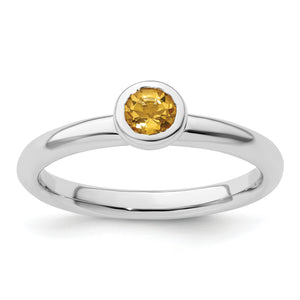 Low Round Citrine Stackable Ring in Sterling Silver, 4mm - Sophia Jewelers