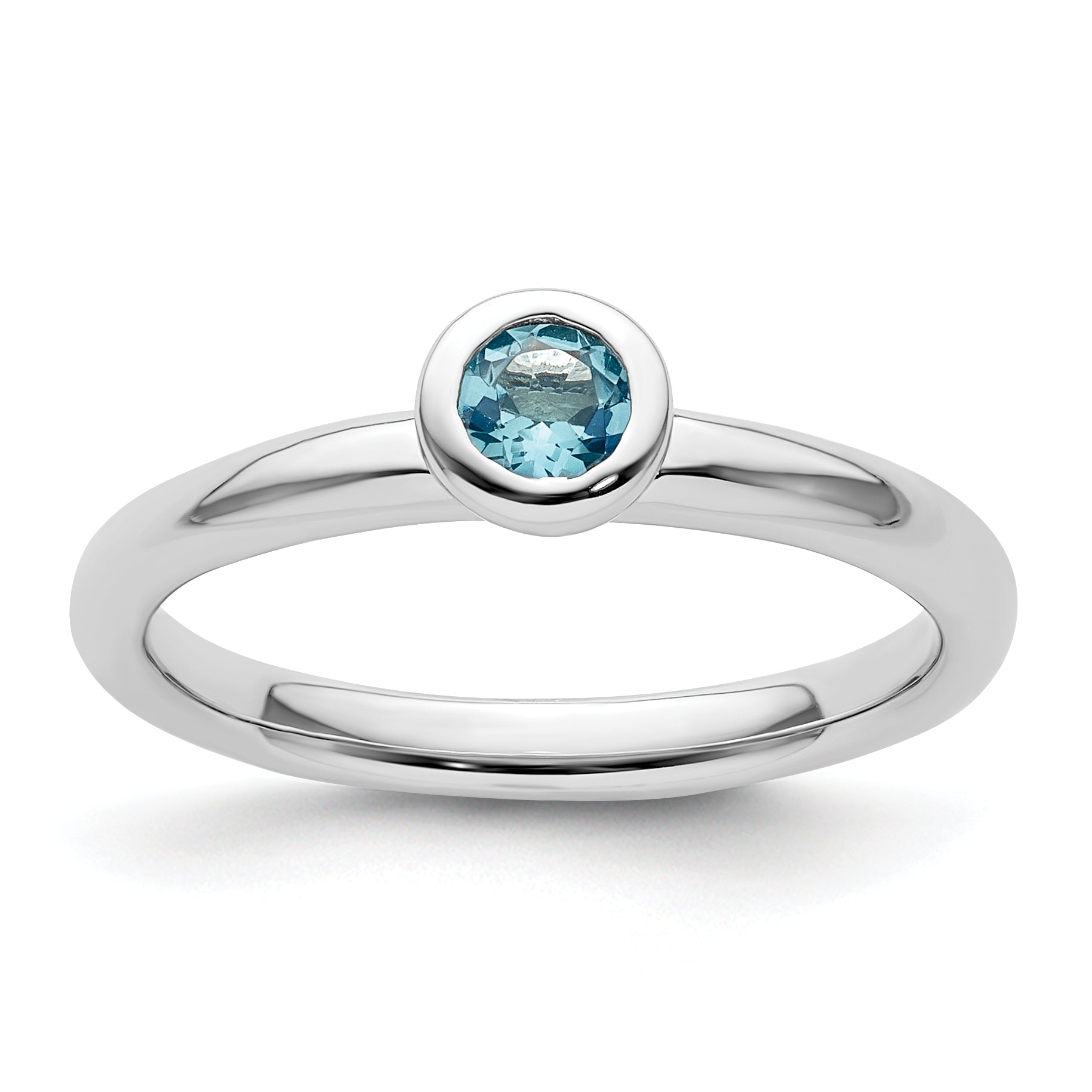Sterling Silver Stackable Expressions Low 4mm Round Blue Topaz Ring Main image