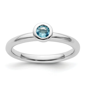 Low Round Blue Topaz Stackable Ring in Sterling Silver, 4mm, Size 5–10 - Sophia Jewelers