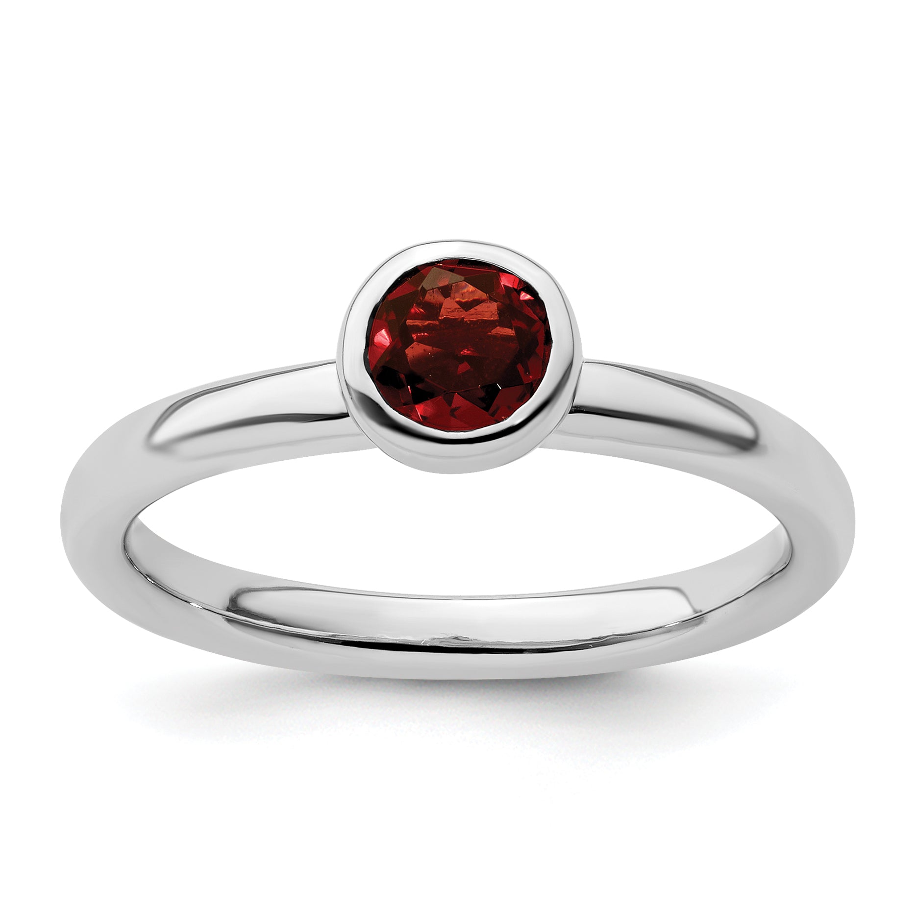 Sterling Silver Stackable Expressions Low 5mm Round Garnet Ring Main image