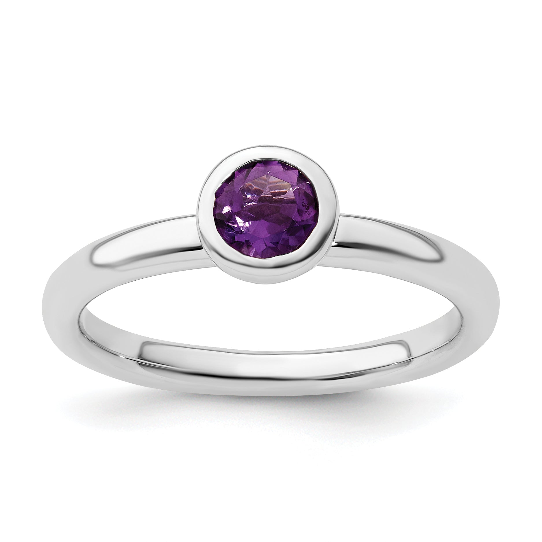 Sterling Silver Stackable Expressions Low 5mm Round Amethyst Ring Main image