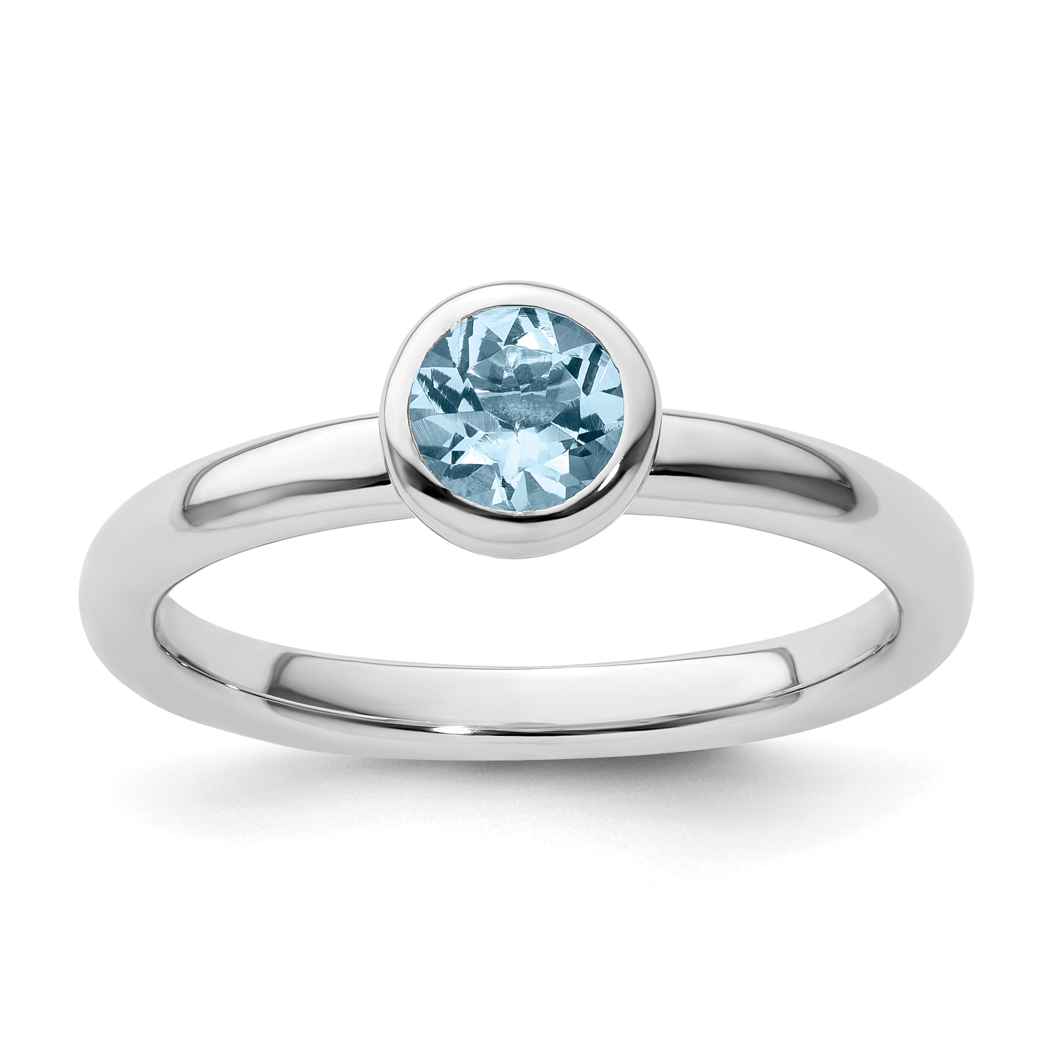 Sterling Silver Stackable Expressions Low 5mm Round Aquamarine Ring Main image
