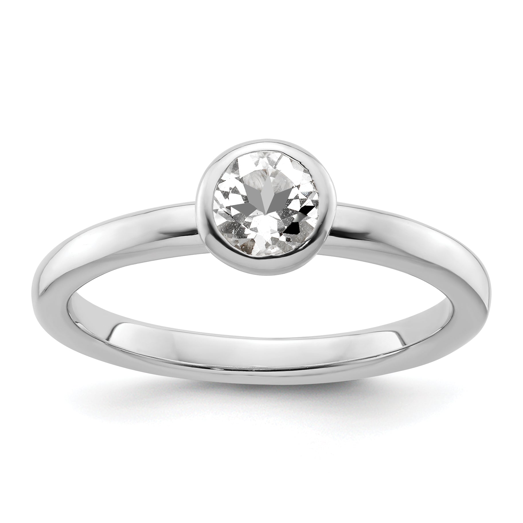 Sterling Silver Stackable Expressions Low 5mm Round White Topaz Ring Main image