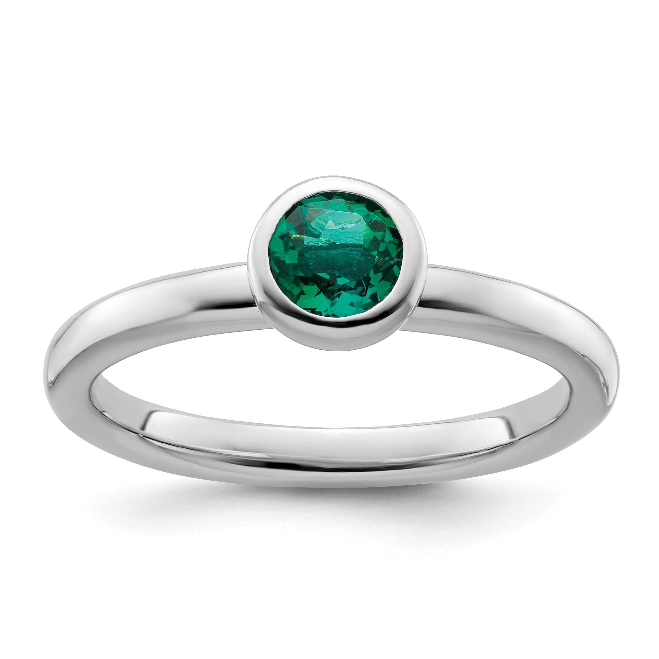 Sterling Silver Stackable Expressions Low 5mm Round Cr. Emerald Ring Main image