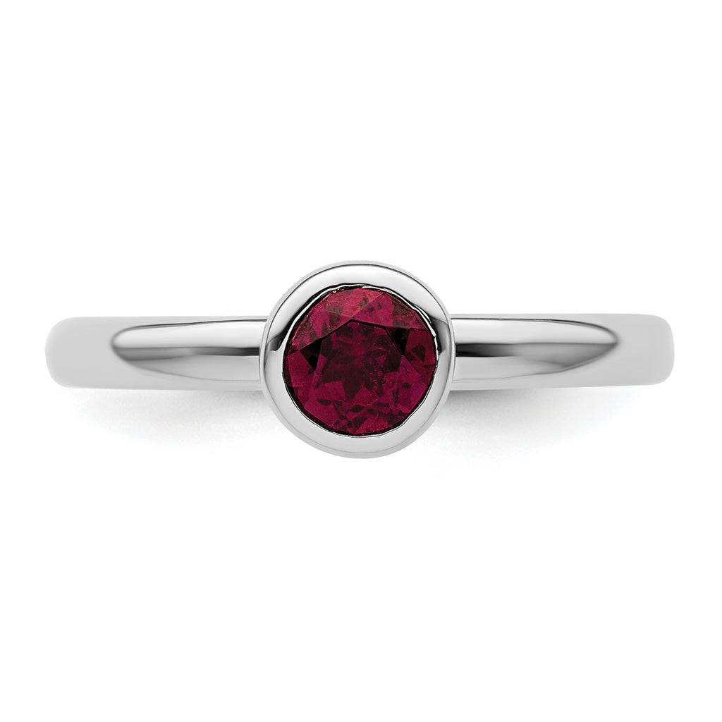 SS Stackable Expressions Low 5mm Round Rhodolite Garnet Ring