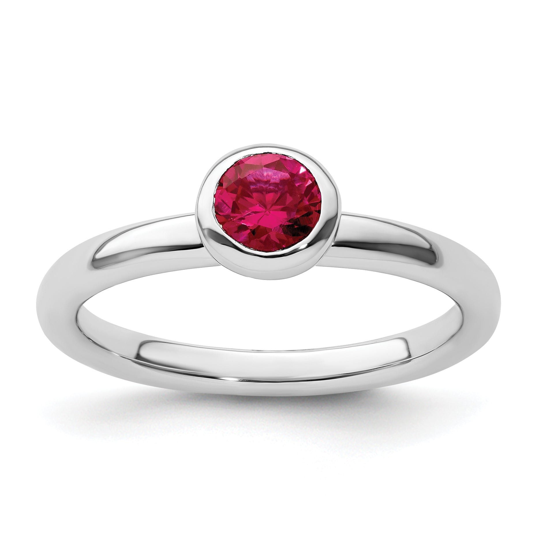 Sterling Silver Stackable Expressions Low 5mm Round Cr. Ruby Ring Main image