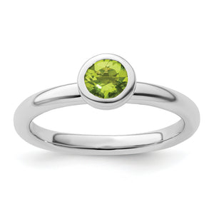 Low Round Peridot Stackable Ring in Sterling Silver, 5mm, Size 5–10 - Sophia Jewelers