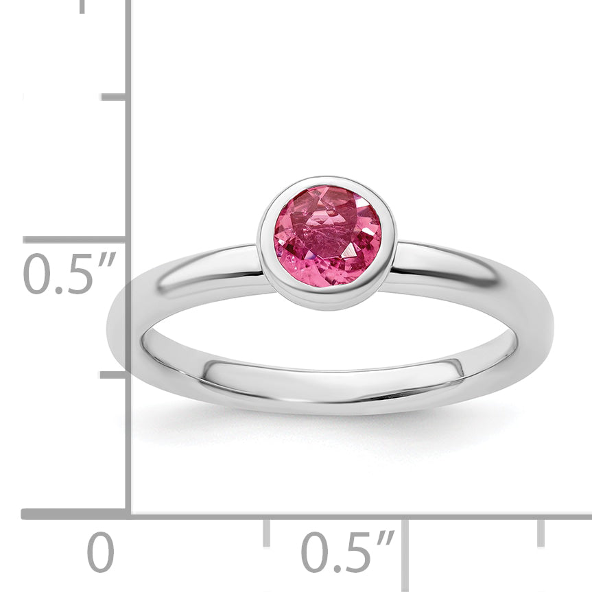 SS Stackable Expressions Low 5mm Round Pink Tourmaline Ring