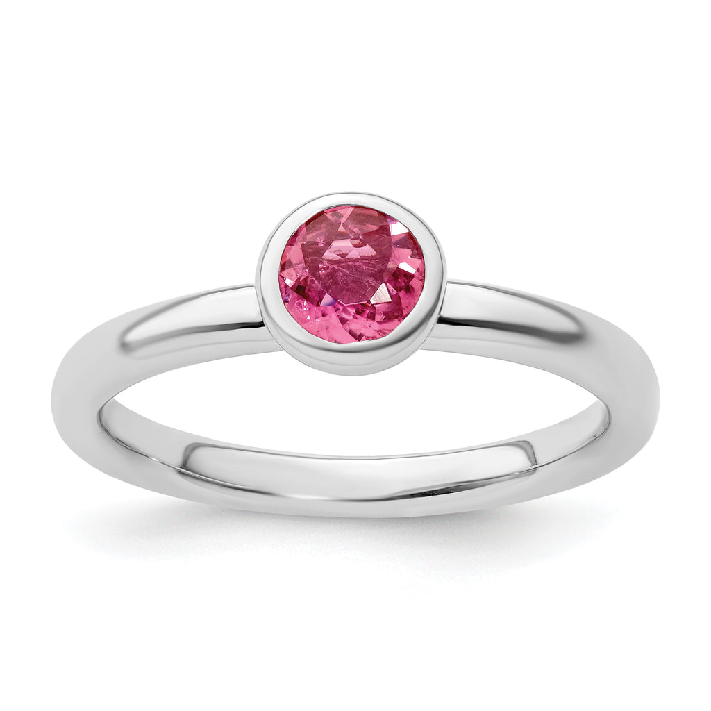 SS Stackable Expressions Low 5mm Round Pink Tourmaline Ring